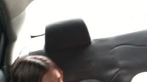 I lick my girlfriend's pussy in my friend's car on the way home