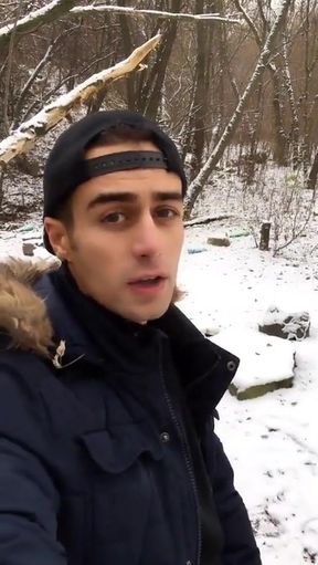 Uncut Huge Dick Cumshot in the Snow