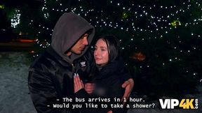 VIP4K Brunette is cheating on the broke BF in front of him Christmas Eve