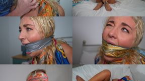 Zoey ziptie, scarf bound, gagged & hooded (mp4)