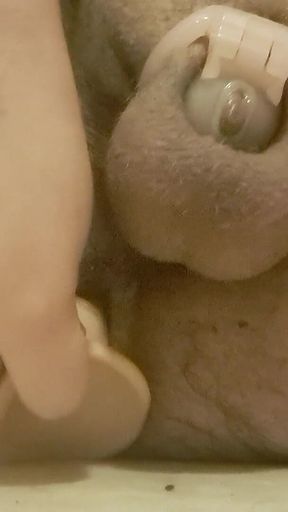 Chubby Sissy Cumming in Chastity
