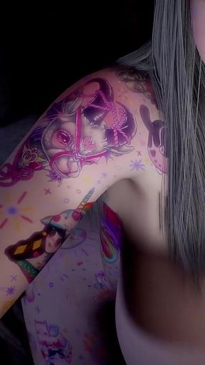 3D Huge Boobs Slut Show Her Perfect Tattoo