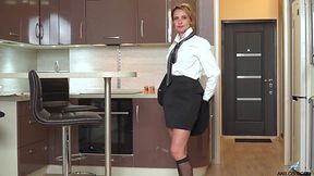 Bossy Russian woman Oliya is masturbating pussy in the kitchen