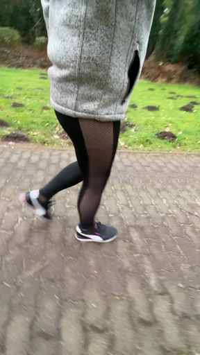 Walking in Leggings and black Nylon