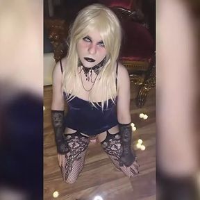 Goth Femboy sucks you off ! Fishnet Tranny Shemale