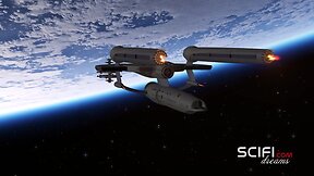 Sultry dickgirl sex cyborg fucks a young chick in space station