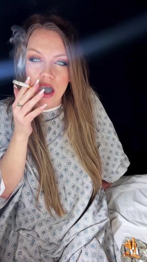 Curvy blonde nurse smokes solo during break time