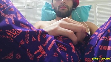 Big cock Jerking off in my sport pants and eating my cum - Camilo Brown