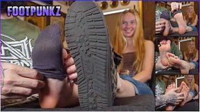 Cute Blonde Tour Guide with Perfect Feet First Time Foot Worship