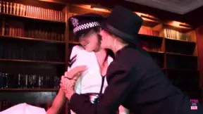 Big-titted blonde cosplayer toys with brunette's pussy and ass