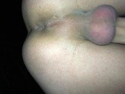 Throbbing perineum and asshole contractions close up while cumshot