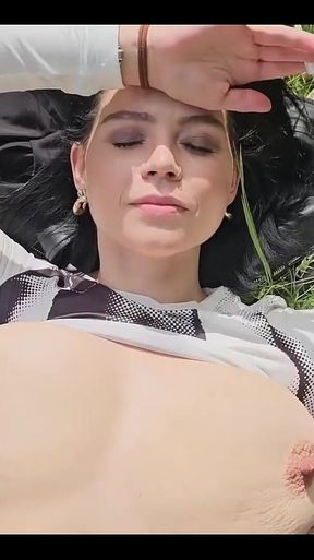 Smoking on the Grass and Show My Boobs on the Sun Video 9 Minutes