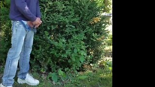 Mature unloads giant dick outdoors with pov