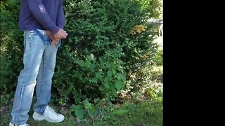Mature unloads giant dick outdoors with pov