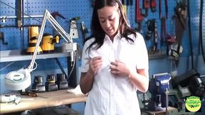 Asian Cutie GIVES head and rides cock in a workshop