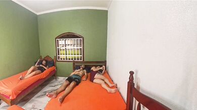 Wife caught off guard in wild college orgy with her husband and their friend