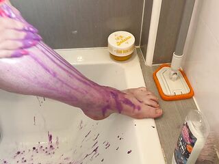 plump big beautiful woman washes feet biggest natural breasts cunt and bum in the shower during the time that u see her soapy body and tattoos