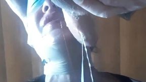 Second View of a MILF Hooded in Nylon, Blindfolded with Duct Tape, Facialized, and Cummed in Mouth