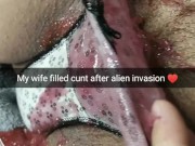 My wife lies with a pussy full of alien cum after breeding~ Hubby watch this