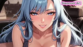 Stepmom teaches naughty car play, finger banged in bed