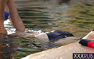 Lesbian swim coach Natalia Starr and client Jelena Jensen hot pussy licking