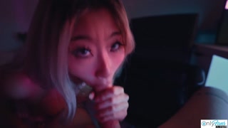 SEXY Asian Teen Raya Steele Massages My Cock With Her Throat!