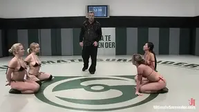 Alluring brunette lesbian dominates in live streaming match