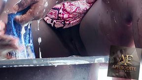 african maid does laundry with no pants on (pussy flashing)