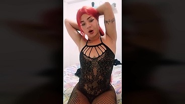 TS Angelique Monroe - I cum in my fishnet lingeries - Short version