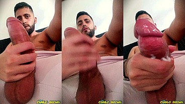 I ripped my gym shorts and got so horny after working out, so I took my big uncut cock out through the hole and gave it a good stroke until I came ?