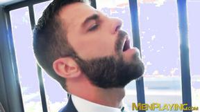 ”Men in suit & tie vigorously analpound after wet blowjobs”