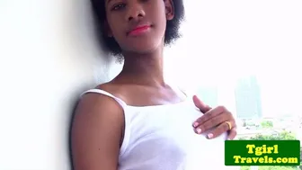 Ebony Tgirl with Big Tits Spreads Ass and Jerks Cock