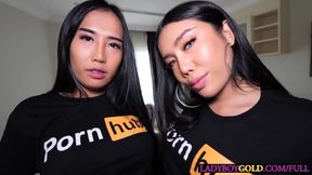 2 Japanese transgirl nubiles get together for a PornHub sensational threeway