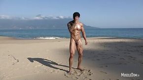 Lovely muscle worship on the beach