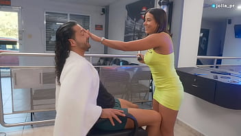 Slutty Latina stylist seduces her favorite client and fucks him during his hair cut