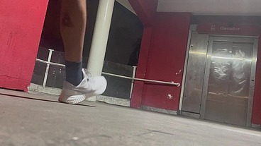 Flashing and masturbating outdoor - Public footbridge