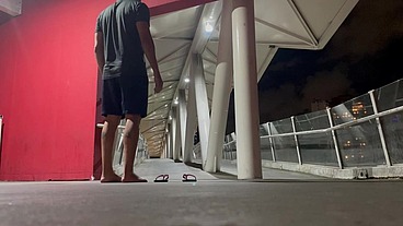 Flashing and masturbating outdoor - Public footbridge