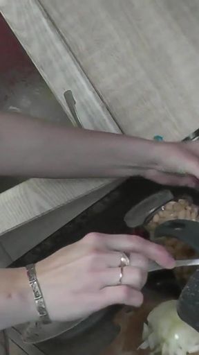 Captivating moment from &quot;Wife. Milf. Pussy. Natural tits. Ass. Sexy blonde Milf cooks in kitchen naked without panties and&quot;