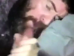 Sexy bearded guy sucks big hairy dick