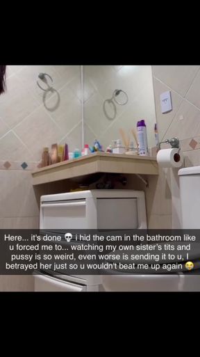 Slim woman humiliated by bully boyfriend in bathroom; undresses while