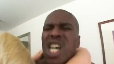 Tiny blonde takes a massive black cock in her pink pussy