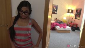 A sexy nanny in eyeglasses gets her Asian cunt pounded by a big cock