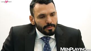 Bearded Dani Robles groans as big dicked Jean Franko plows him raw