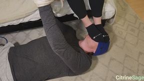 Foot slave gets sock gagged in the foot hood and then has to clean my sweaty feet