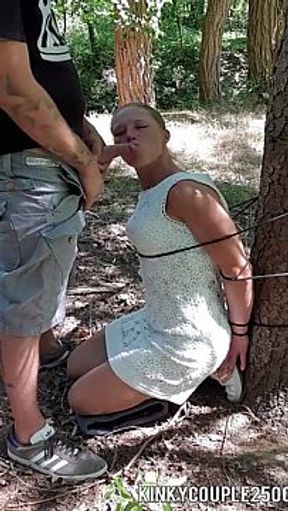 Belgian MILF Bound & Gagging on Thick Cock Outdoors