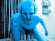 Extremely horny Skinny Avatar male masturbates on a bed for his viewers