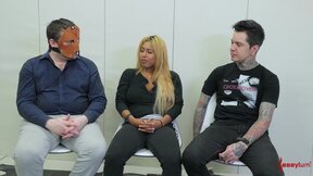 Ball sucking sub in trio getting her booty filled