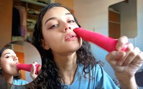 Sexy Latina Sucking a Dildo, Enjoying It Like It&#039;s Real