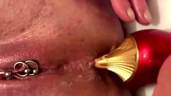 Anal Masturbate by Gold High Heels and Fingering Asshole and Juice Pussy and Ride Asshole on Heels