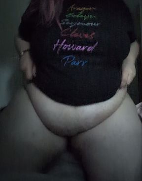 Curvy BBW shows off her belly and big boobs
